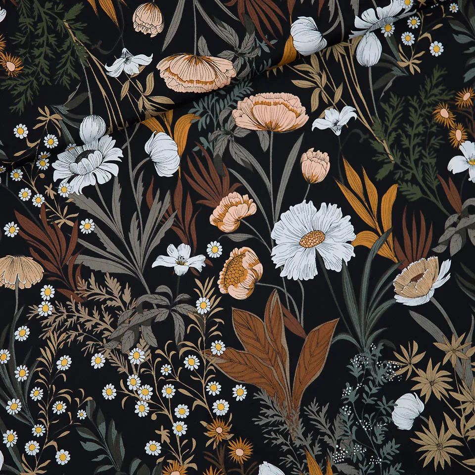 Ecovero viscose rayon satin black evening meadow  - See You At Six